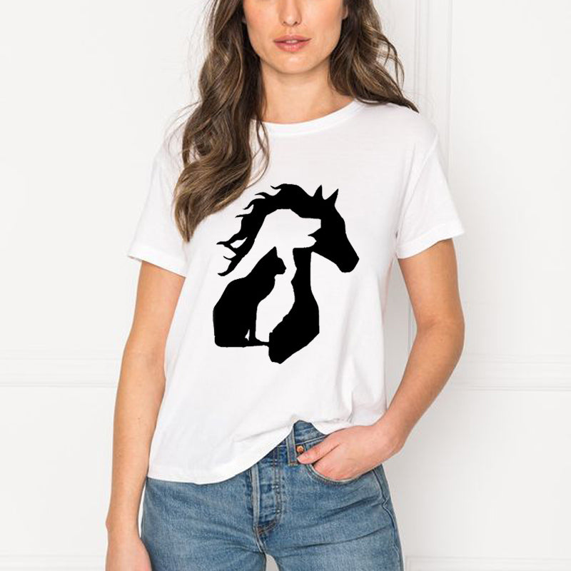 Women Clothes 2019 Funny T Shirts Women Cat Dog Horse Printed Tshirt  Tumblr Streetwear Tee Shirt Femme Graphic Tee