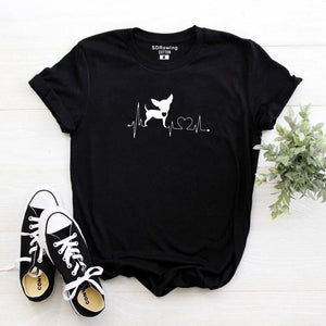 Heartbeat Chihuahua Dog Lovers cotton T Shirt Heartbeat Paw Dogs Tshirt for women Short Sleeve Cotton Top Tees Harajuku