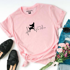 Heartbeat Chihuahua Dog Lovers cotton T Shirt Heartbeat Paw Dogs Tshirt for women Short Sleeve Cotton Top Tees Harajuku