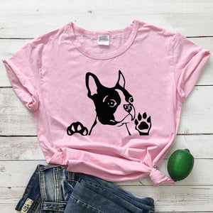 Boston Terrier Graphic T-shirt Cute Women Short Sleeve Hipster Grunge Cotton Tee Shirt Top Funny Dog Mom Gift Tshirt Drop Ship
