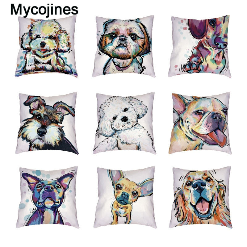 Hot Sale Golden Retriever White Cushion Covers Black French Bulldog Childlike Home Decor Polyester Peach Skin Throw Pillow Cases