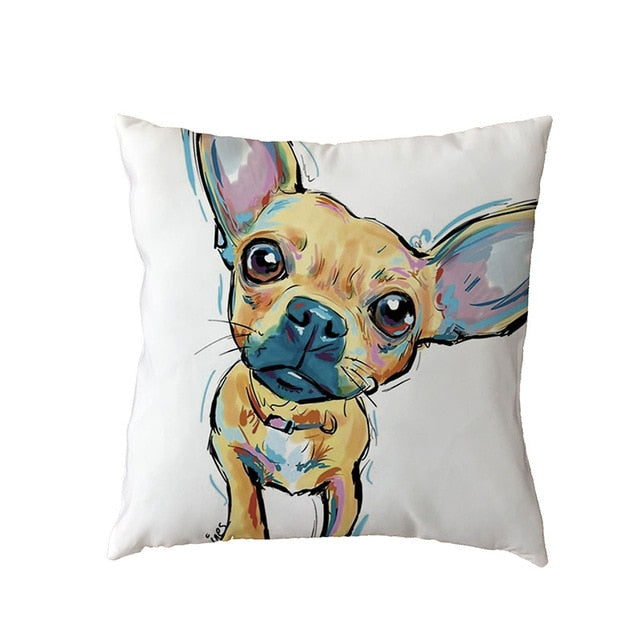Hot Sale Golden Retriever White Cushion Covers Black French Bulldog Childlike Home Decor Polyester Peach Skin Throw Pillow Cases
