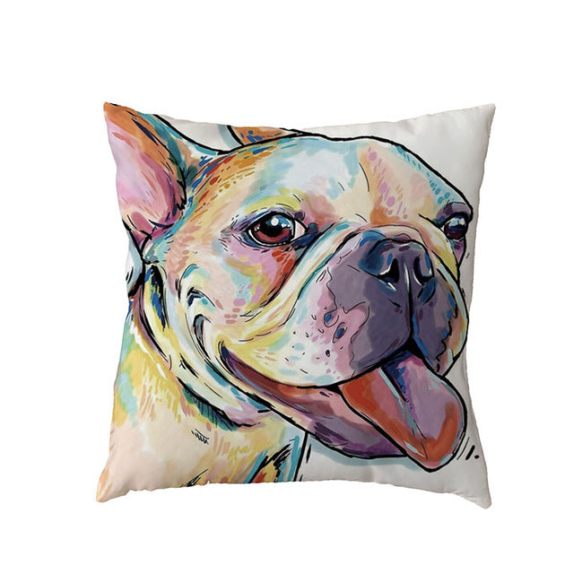 Hot Sale Golden Retriever White Cushion Covers Black French Bulldog Childlike Home Decor Polyester Peach Skin Throw Pillow Cases