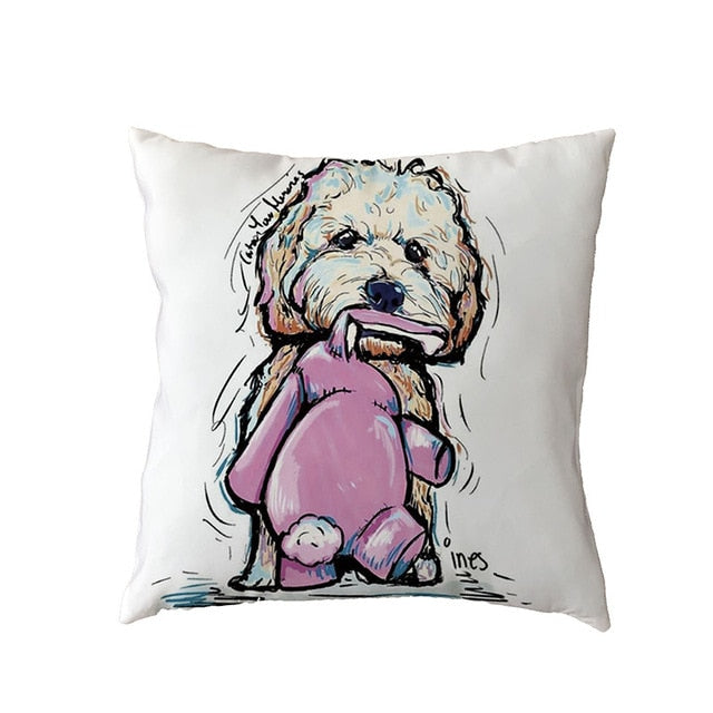 Hot Sale Golden Retriever White Cushion Covers Black French Bulldog Childlike Home Decor Polyester Peach Skin Throw Pillow Cases