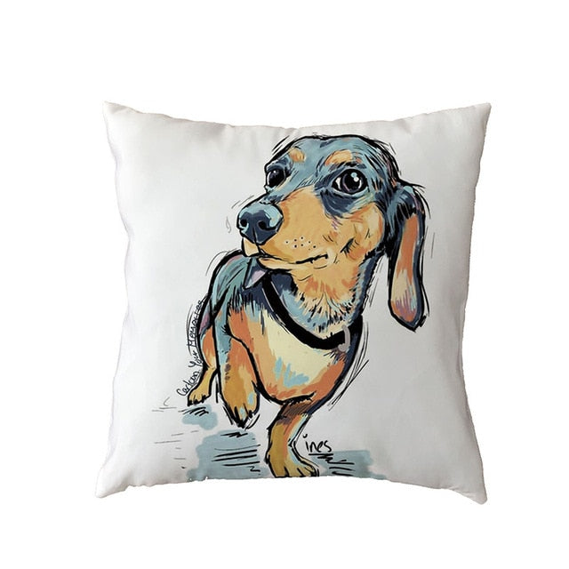 Hot Sale Golden Retriever White Cushion Covers Black French Bulldog Childlike Home Decor Polyester Peach Skin Throw Pillow Cases
